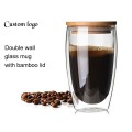  Custom Logo Double Wall Glass Mug  Coffee Tumbler with Lid 350 ml/450ml