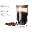  Custom Logo Double Wall Glass Mug  Coffee Tumbler with Lid 350 ml/450ml