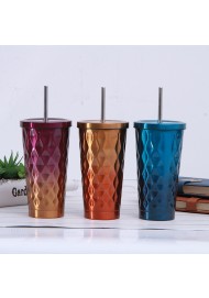 Tumbler With Lids And Straws Double Wall Vacuum Insulation Stainless Steel  Cup Diamond Colorful Travel Mug Water Flask Coffee Tea Milk Cups
