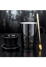 Ceramic Coffee Mug With Lid & Spoon Mug With Filter Tea Mug With Infuser Tea/Coffee/Milk/Women/Office/Home/Gift 12 Constellation Design
