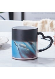 Personalized Magic Mug Custom Photo Mug ,Heat Sensitive Cup with Heart shaped Handle Mug Black Red Blue