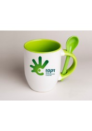 Two-Tone Color Customized Ceramic Mugs with Spoon ,Printed With Personalized Photo and Logo multi color