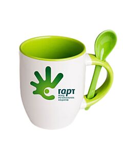 Two-Tone Color Customized Ceramic Mugs with Spoon ,Printed With Personalized Photo and Logo multi color