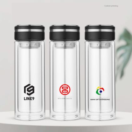 Design Double-Wall Glass Tumblers Online,crystal glass mug,Custom Company Logo Double Glass Travel Mug 300ML
