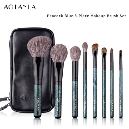Peacock Blue 8-Piece Makeup Brush Set high-quality animal hair for face powder blush eye shadow makeup
