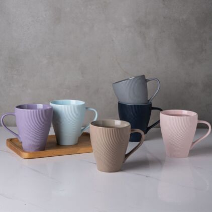 Embossed Strip Coffee Mug Set of 6,Multi Color Ceramic Cup for Coffee, Tea,Milk  12Ounce