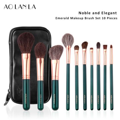 Emerald 10-Piece Makeup Brush Set - for Loose Powder, Blush, Setting, Highlight, Detail Blending and Eye Shadow, in Gift Box