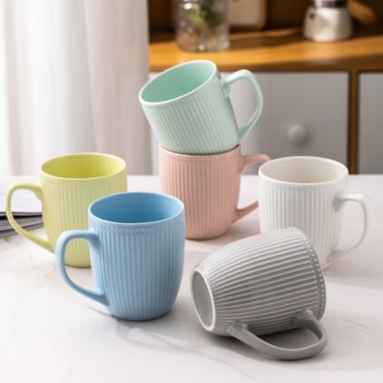 Ceramic Coffee Mug Set of 6 , 16OZ Embossment Cups Large and Easy to Grip Mug Sets Dishwasher Safe