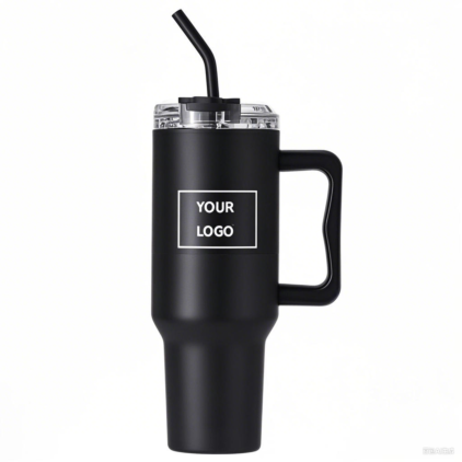 Custom Logo Print Coated Stainless Steel 40OZ Travel Mug Tumbler Cup With Handle&Straw New