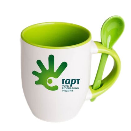 Two-Tone Color Customized Ceramic Mugs with Spoon ,Printed With Personalized Photo and Logo multi color