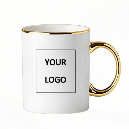 Custom Your Own Logo Coffee Mug ,Gold Foil Handle/Rim for Company Promotion, Gift
