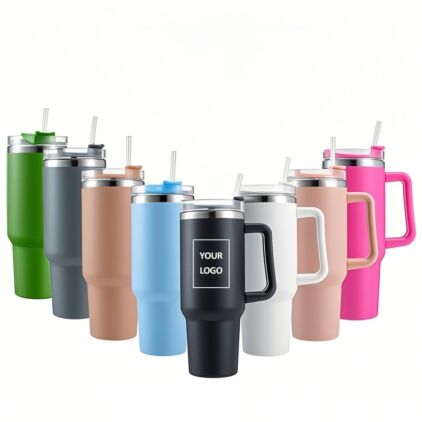 Customized logo 40oz Powder Coated Printing Stainless Steel Thermal Cup Black Travel Coffee Mug