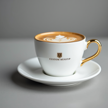 Customized Logo Coffee Cups & Saucer Set with  Gold Handle Rim , Personalized Your Logo Online 220CC