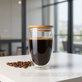  Custom Logo Double Wall Glass Mug  Coffee Tumbler with Lid 350 ml/450ml