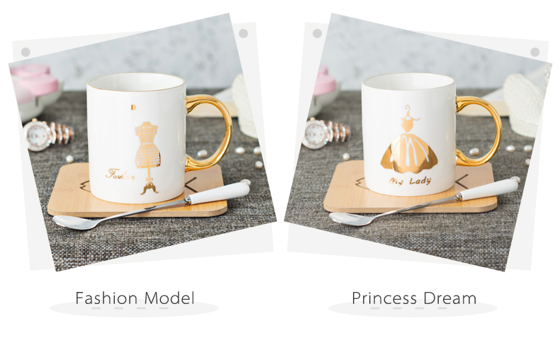 11oz ceramic real gold coffee mug with gold printing and gold handle perfect gift for woman and friend