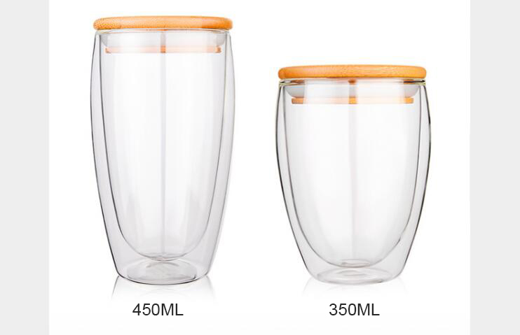 Custom Logo Double Wall Glass Mug Coffee Tumbler with Lid 350