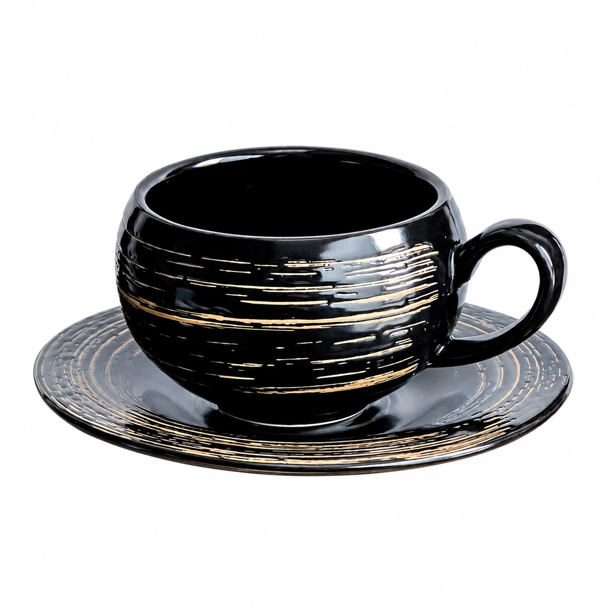 Brushed Black ceramic cup and saucer